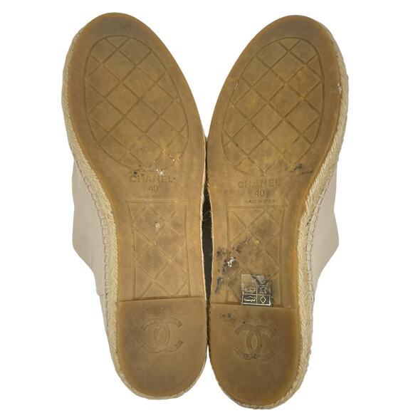 Chanel CC Logo Cap Toe Espadrille Flats Calfskin Leather Neutral Size 40 - Picture 8 of 10